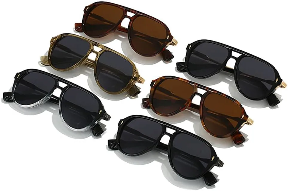 

Ретро-солнцезащитные очки с двойной перемычкой для женщин, роскошные солнцезащитные очки с заклепками для мужчин, солнцезащитные очки UV400 TYUVIVO, Black Golden Gray