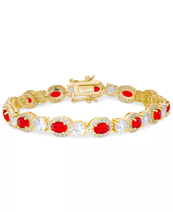 

Браслет-Гало с выращенными в лаборатории рубинами (7-3/4 карата) и кубическим цирконием из позолоченной латуни Macy'S, ruby