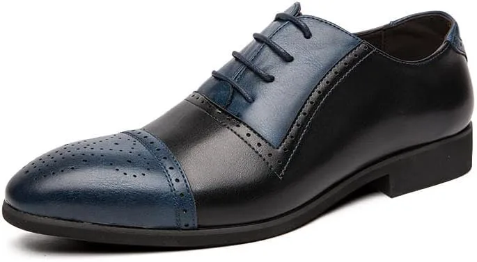 

Мужские оксфорды Santimon, формальные туфли с двухцветной patchwork отделкой, шнуровка, для деловых встреч, смокинга и свадеб, синий