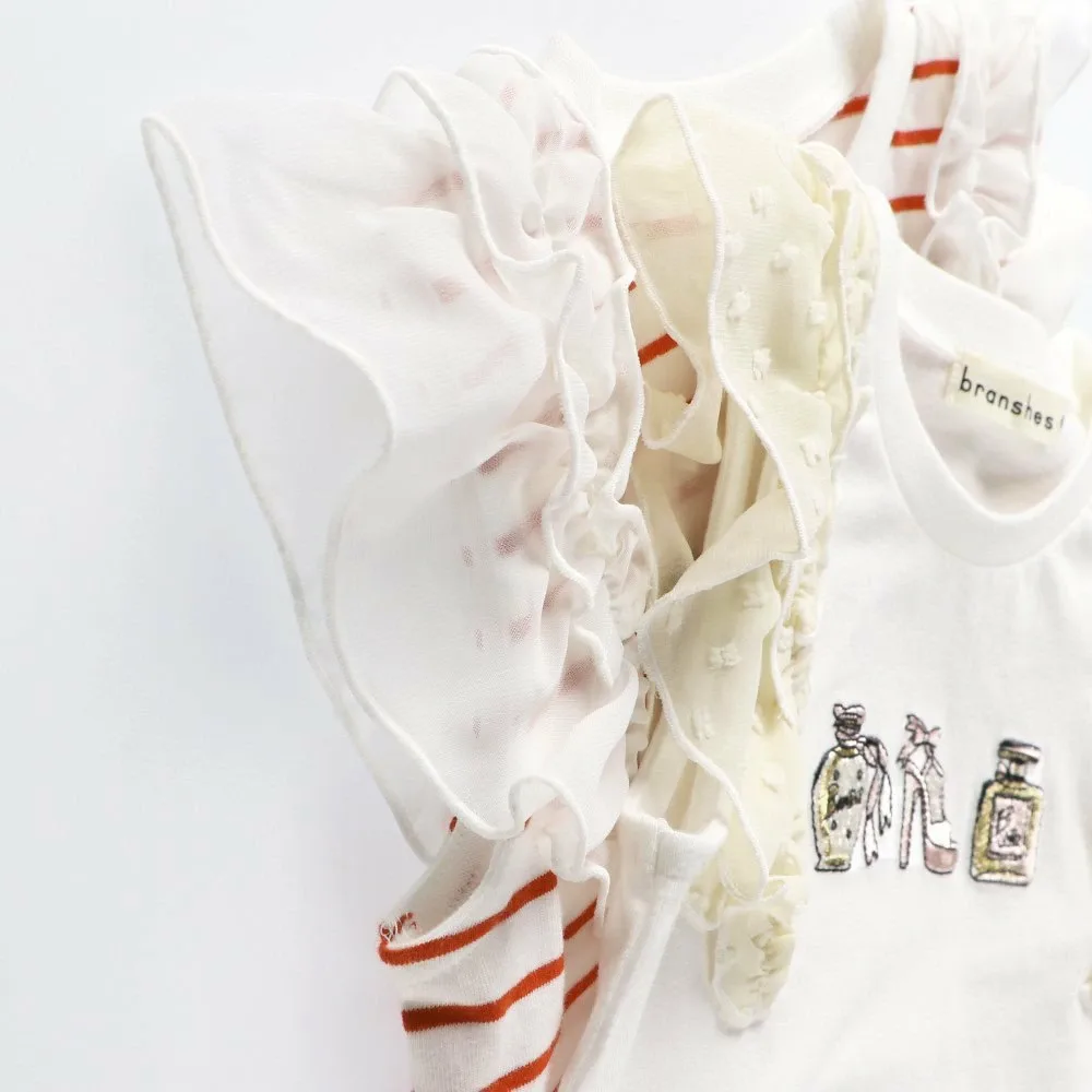 Футболка с вышитым мотивом и оборкой на плече Branshes, цвет Off White — фото 4
