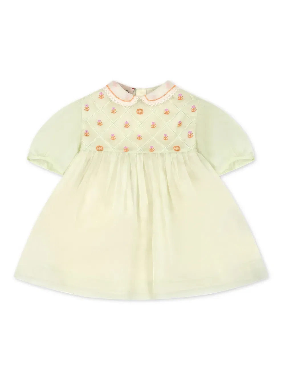 Платье из шелковой органзы с цветочной вышивкой Gucci Kids, зеленый