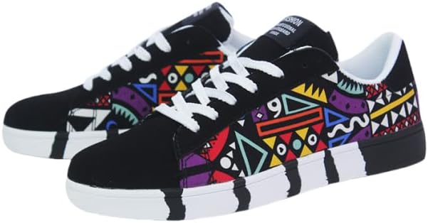 

Мужские стильные кеды этнического стиля с низким верхом для скейтборда, удобные дышащие кроссовки на шнуровке с нескользящей подошвой, подходят для мужской обуви для активного отдыха на открытом воздухе Azttoztto, черный/желтый