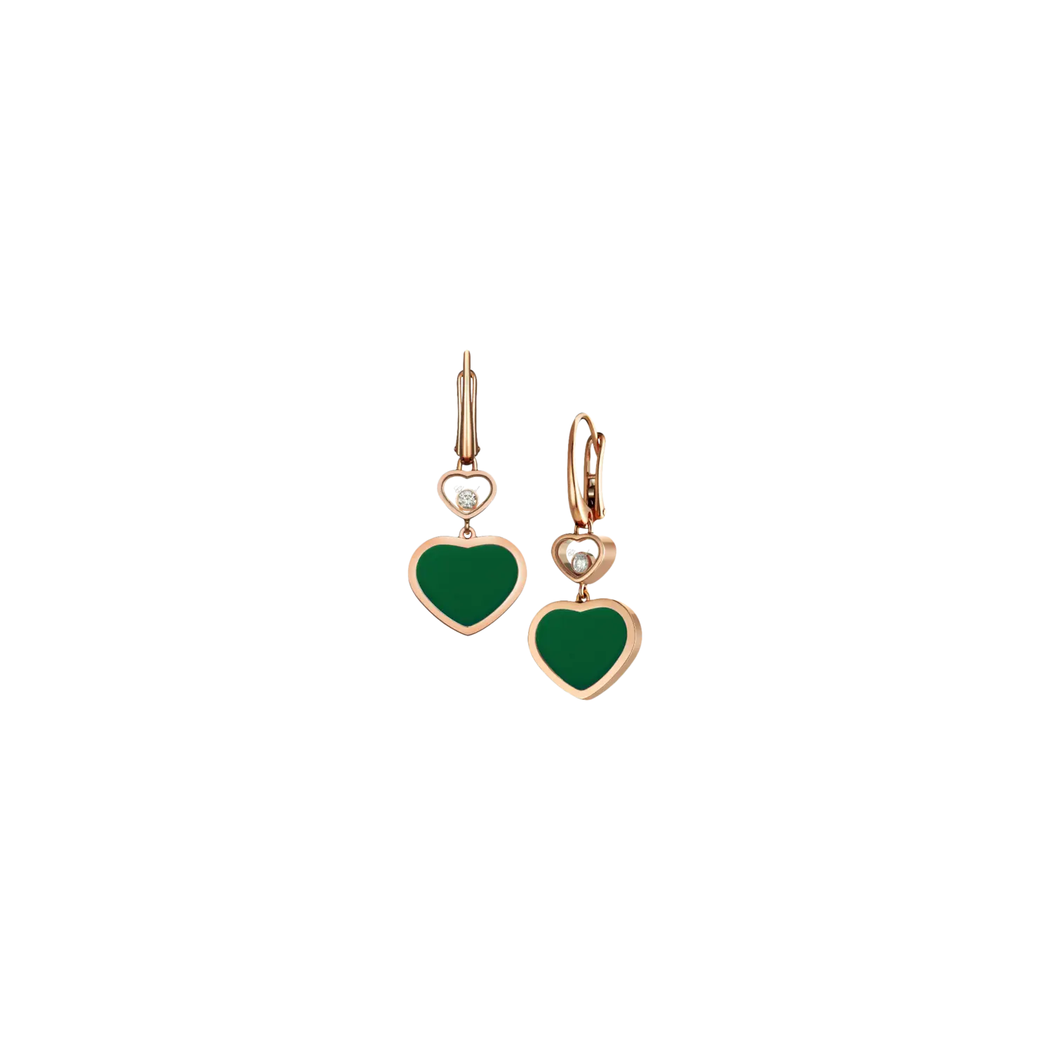 

Серьги happy hearts из розового золота с бриллиантами и зеленым агатом Chopard