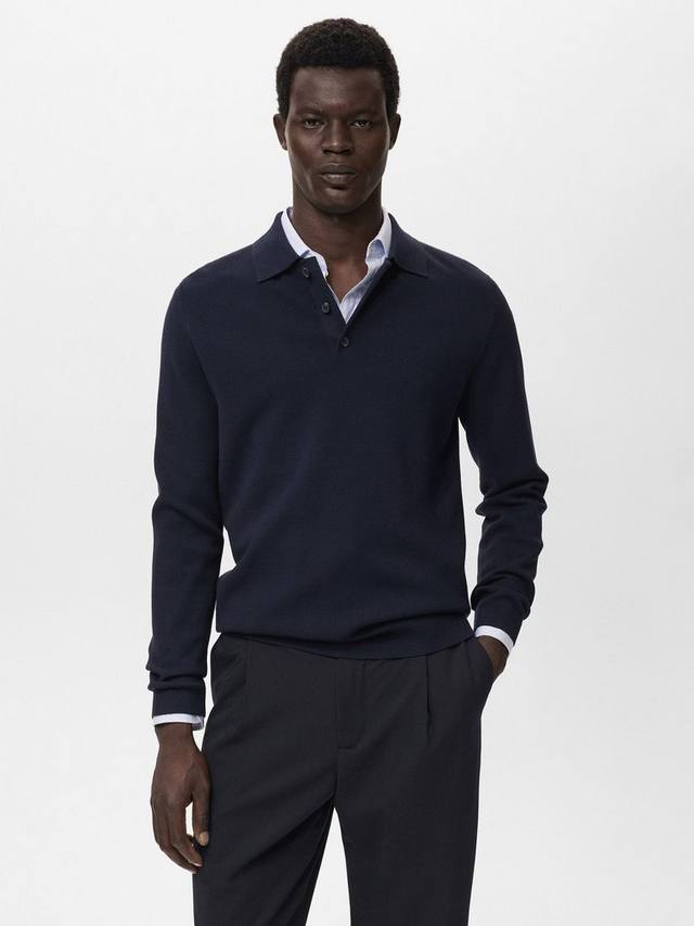 

Люксовая поло с длинными рукавами Mango, Navy