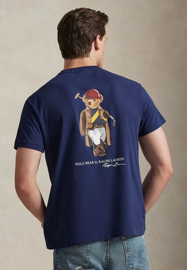 Футболка-Поло приталенного кроя с принтом медведя. Polo Ralph Lauren, Newport Navy-Society Bear