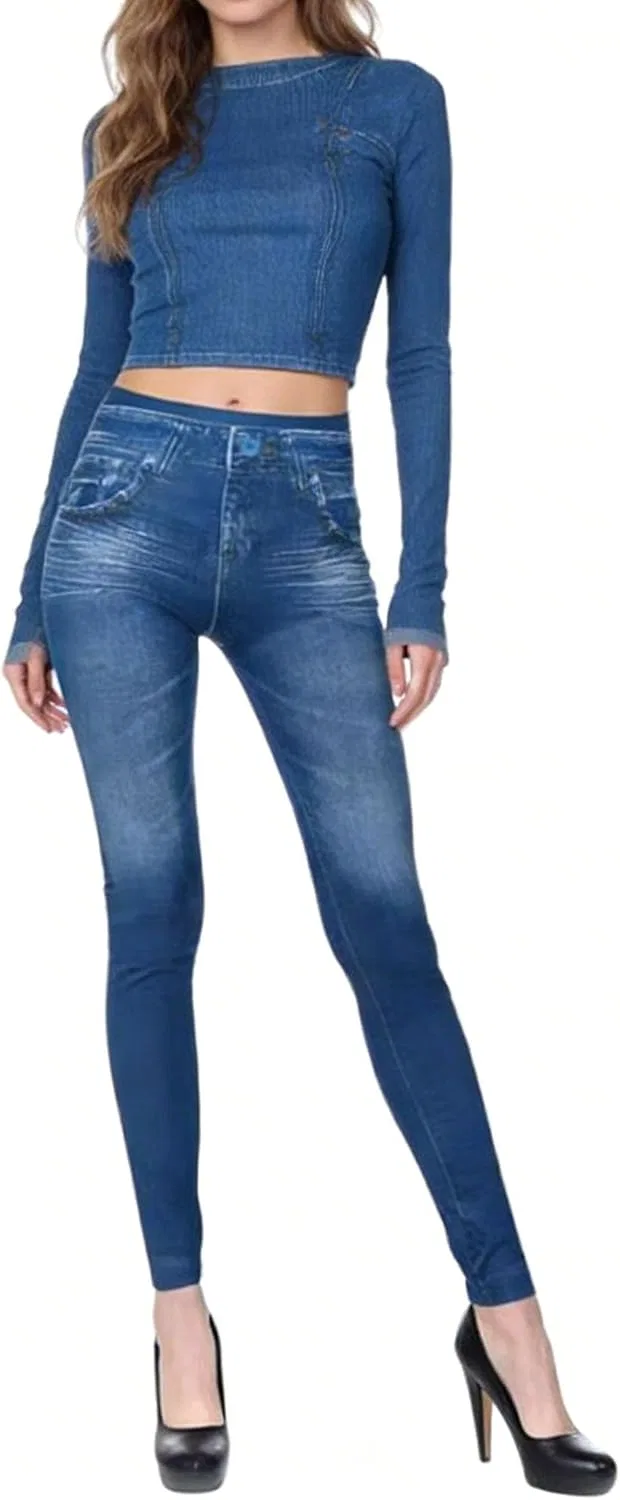 Джинсы faux denim, женские, синие — фото 3