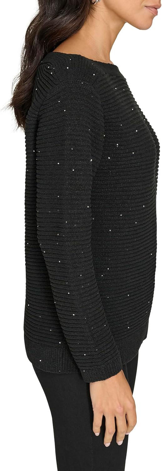 Женский свитер Calvin Klein с вырезом-лодочкой и пайетками, Black — фото 3