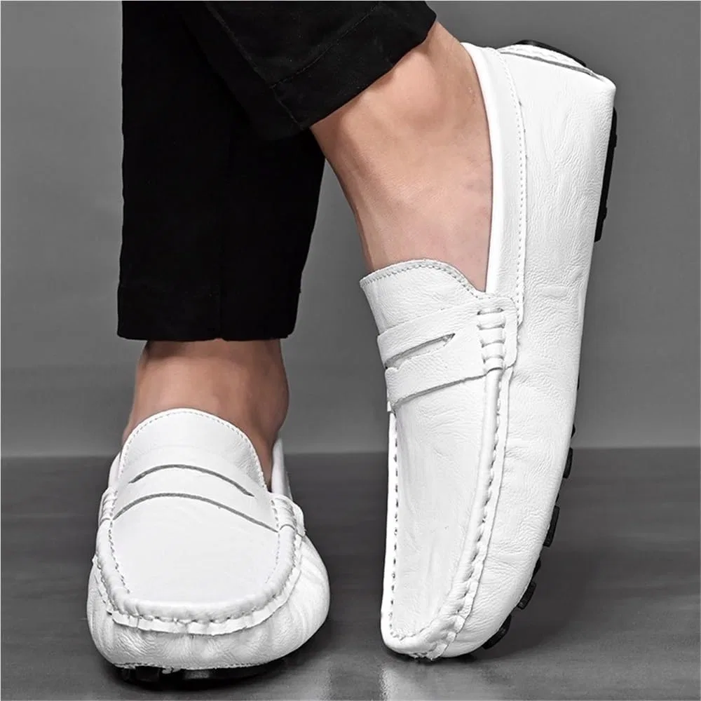 Лоферы кожаные Mens Solid Color Leather Boat Shoes Slip On Loafers, белый UOPYNE — фото 3