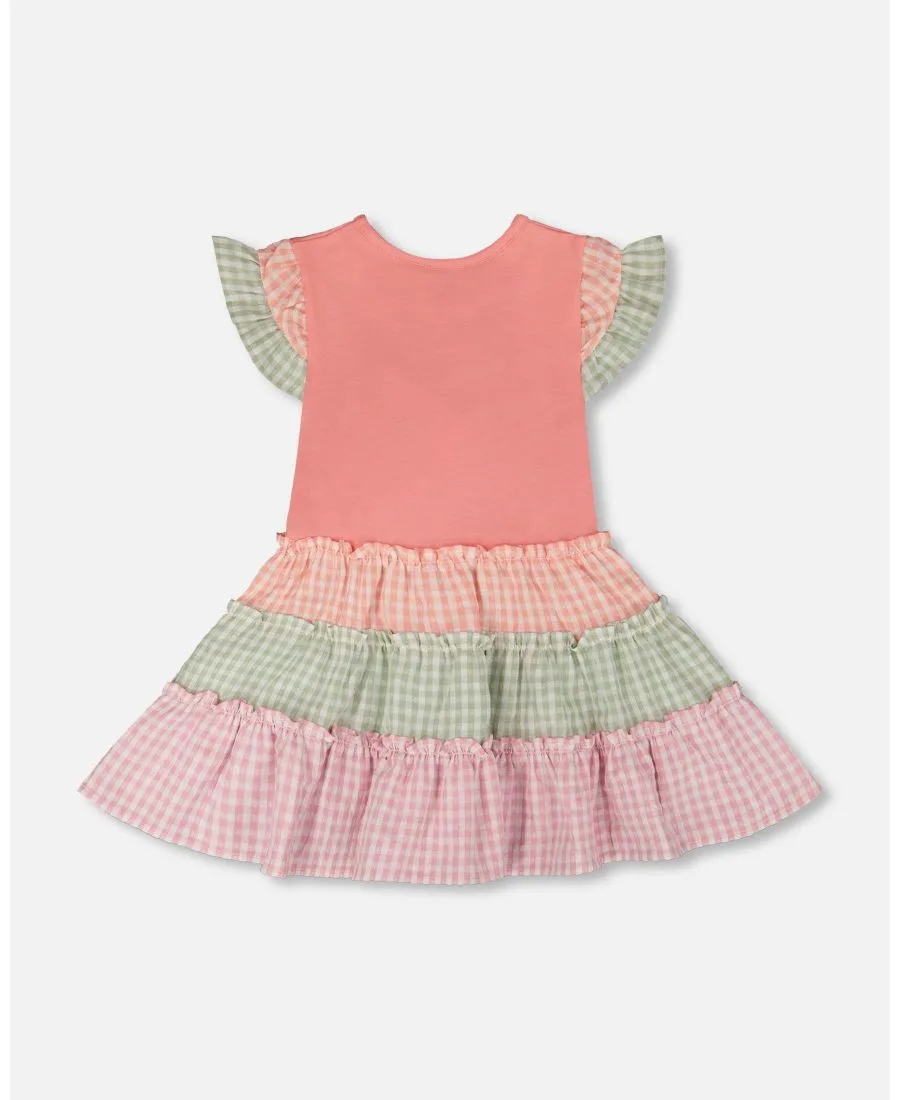 Хлопковое двухслойное платье для девочек-малышек Deux par Deux, Peach & Gingham — фото 4