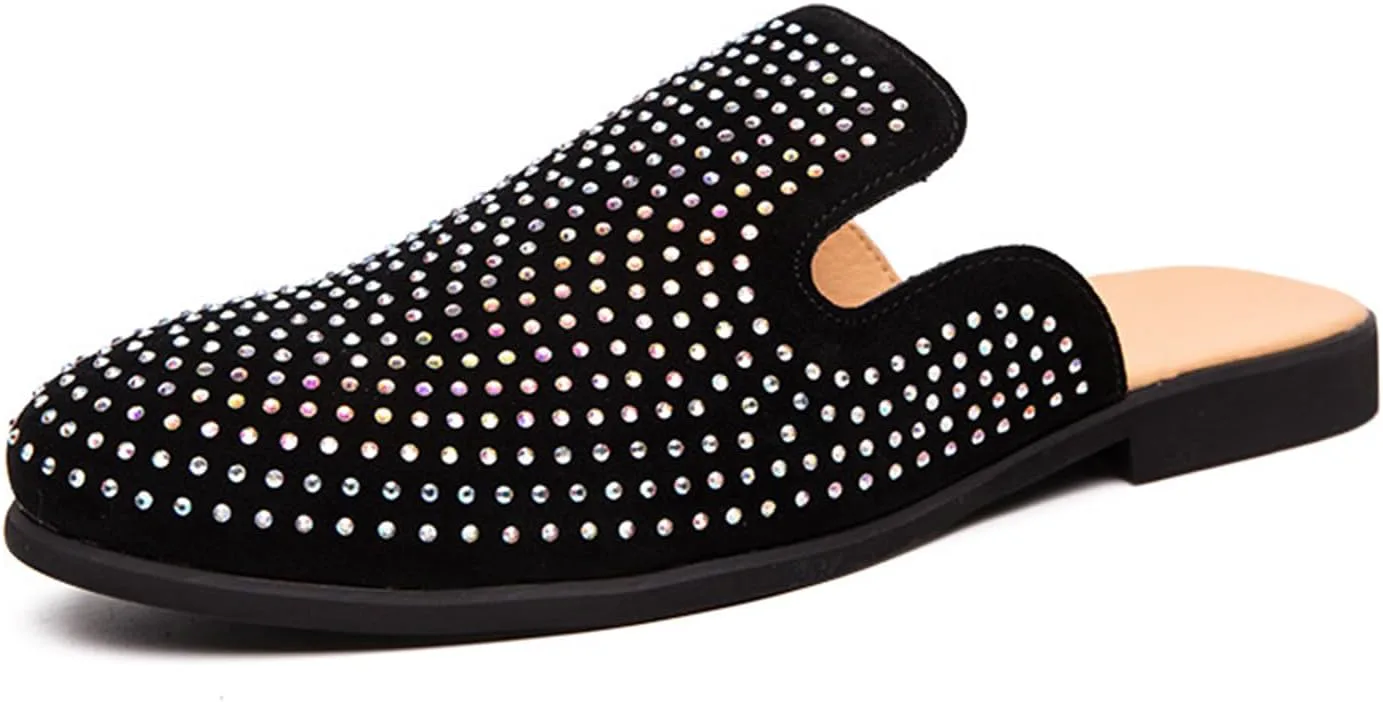 

Мужские замшевые мюли-тапочки с камнями, модные закрытые с острым носком, удобные слипоны с ремешком на пятке, лоферы и повседневные вечерние сандалии для вечеринок NEUUGO, белый