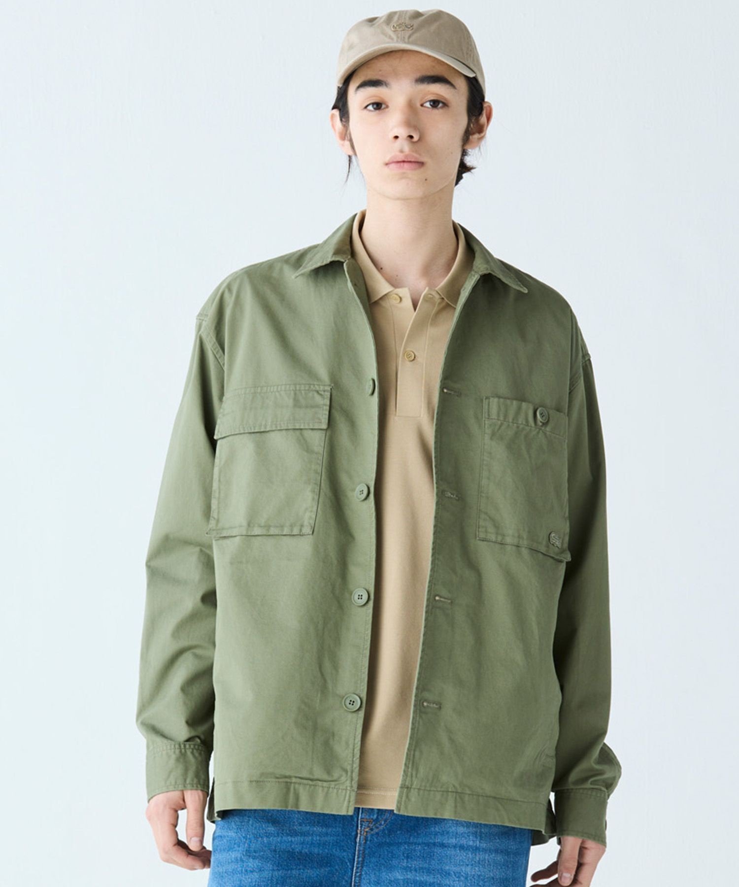 Рабочая рубашка-куртка из хлопчатобумажной саржи LACOSTE, Khaki