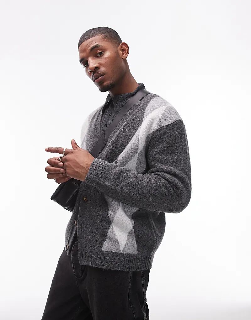 

Кардиган в серо-белую ромбовидную клетку Topman