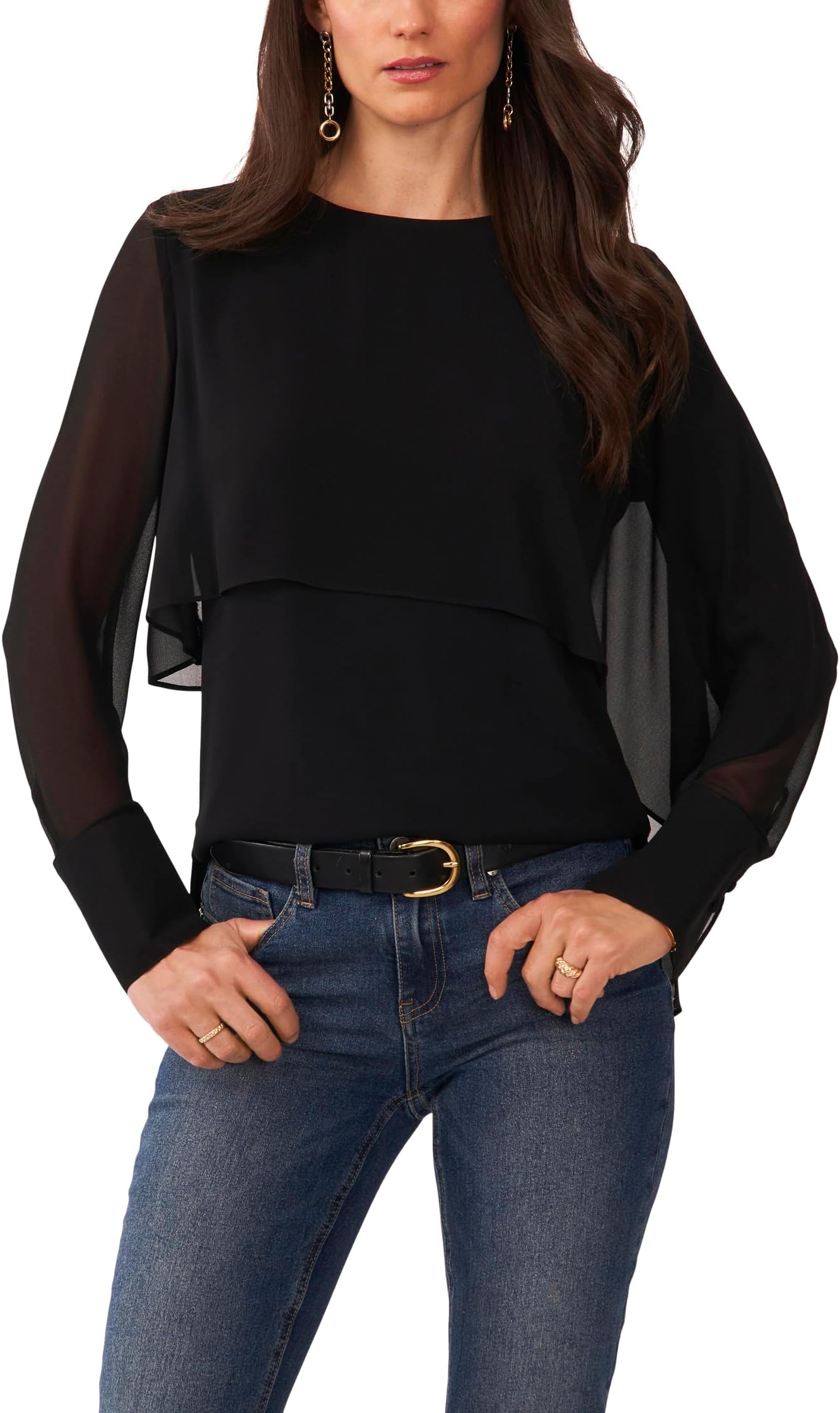 

Блуза Vince Camuto Drapped Long Sleeve Blouse, цвет Rich Black