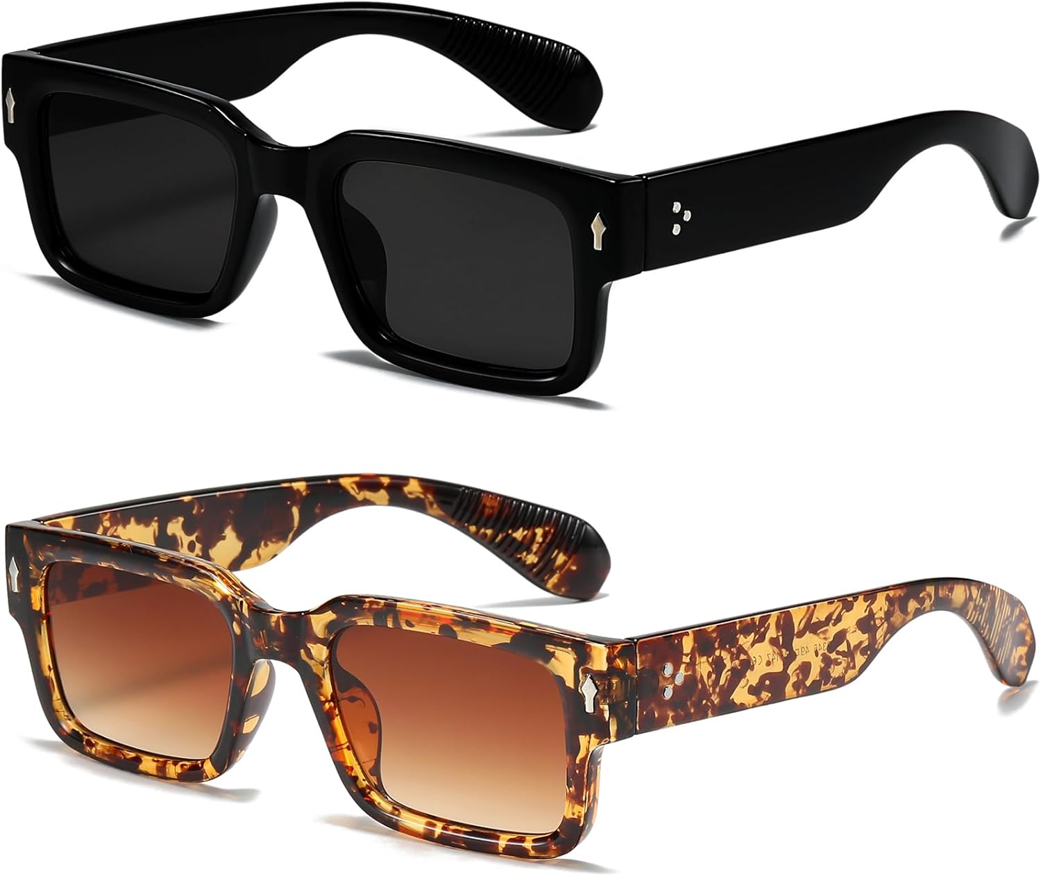 

Солнцезащитные очки в квадратной оправе для женщин и мужчин. Модные массивные прямоугольные солнцезащитные очки черного цвета ZIMUSUN, 2 Pack (Black/Grey+leopard/Gradient Tea)