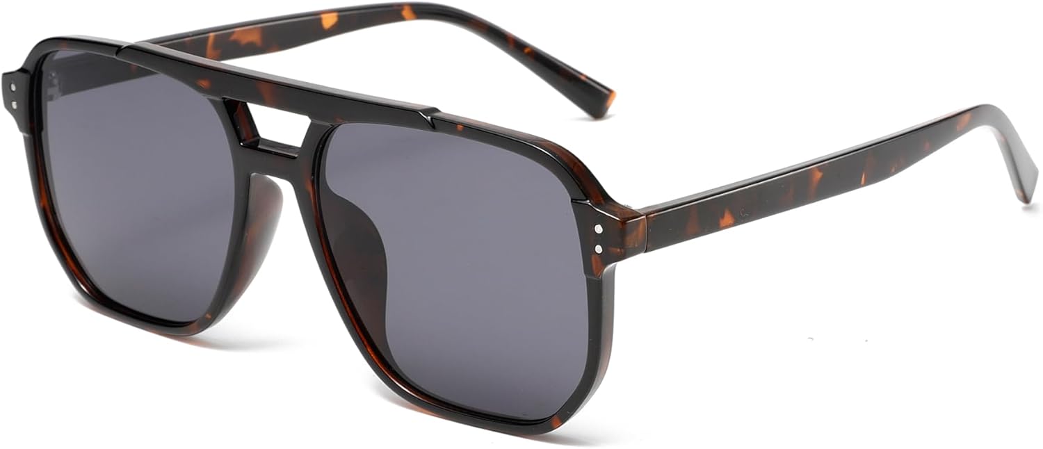 

Солнцезащитные очки Long Keeper Retro Square Pilot для женщин и мужчин, в стиле 70-х, с двойной перемычкой, авиационные, квадратные, модные винтажные, с защитой от УФ-излучения UV400, Black Leopard Frame - Dark Grey Lens