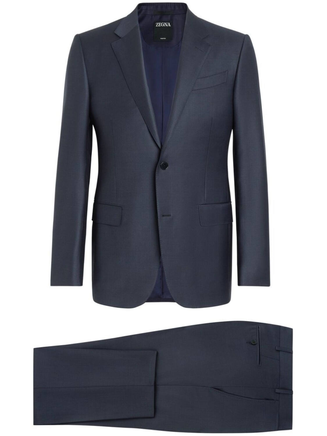 

Zegna шерстяной костюм строгого кроя с однобортным пиджаком, синий