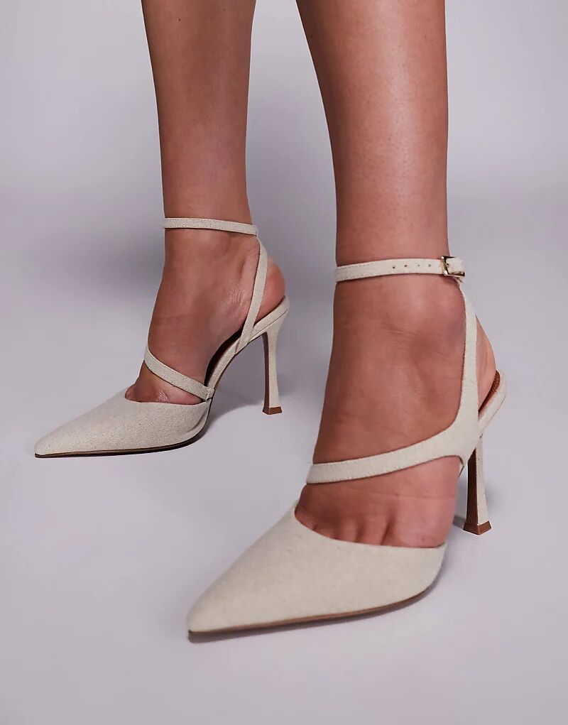 Широкая посадка. Туфли на высоком каблуке в натуральном цвете. ASOS DESIGN