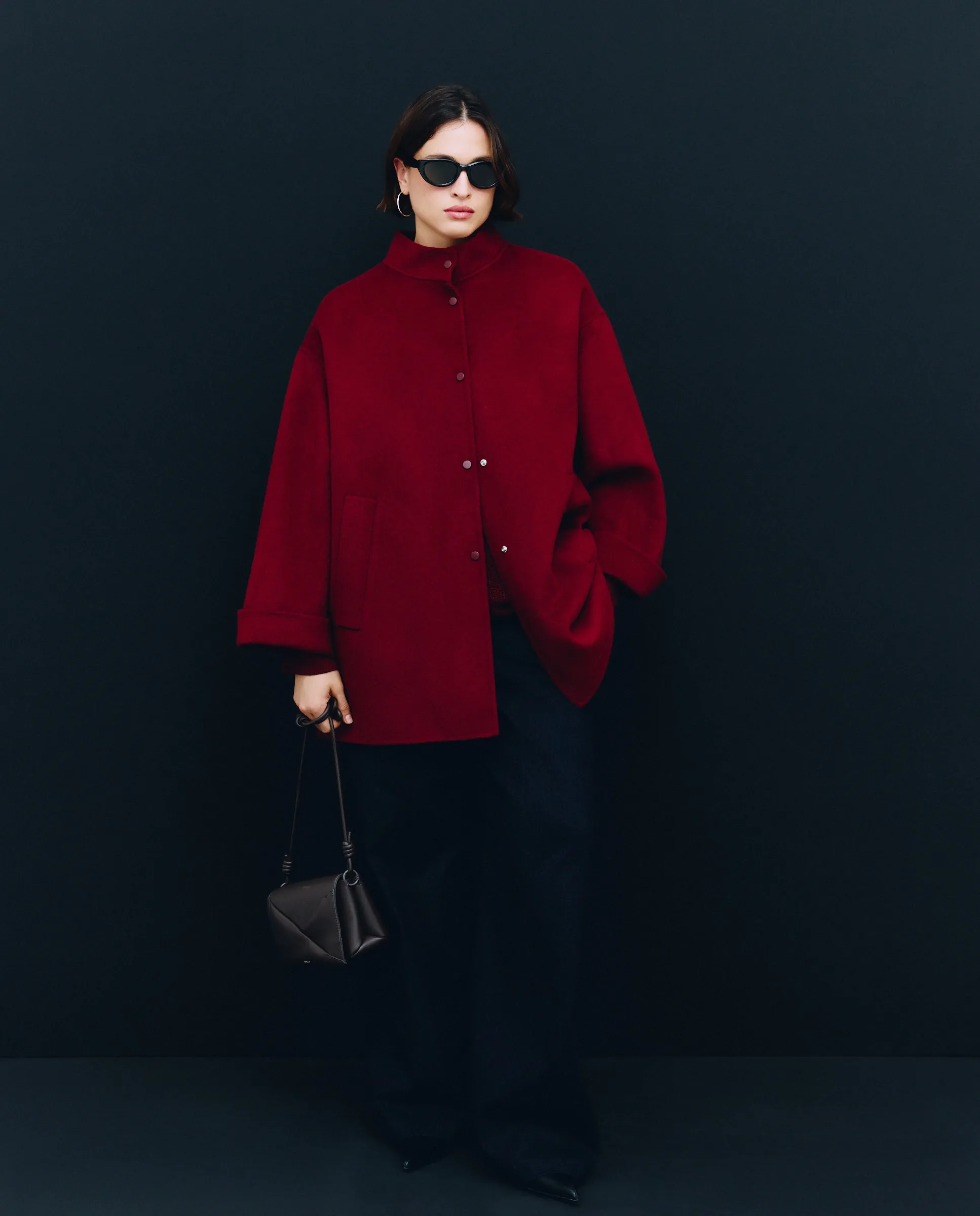 

Длинное однотонное женское пальто Couchel, бордовый