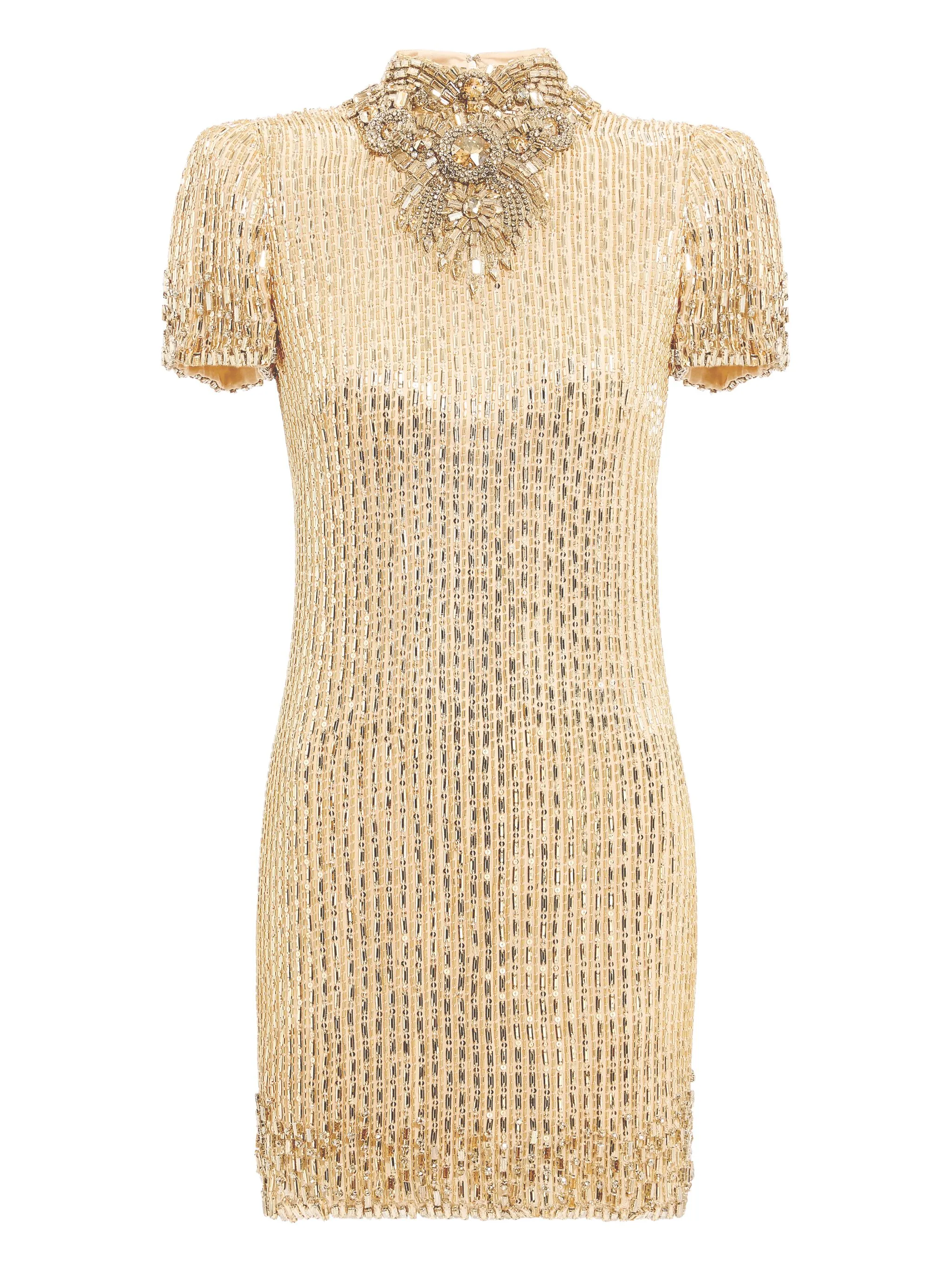 

Платье мини Kitty с высоким воротником и кристаллами Jenny Packham, золотистый