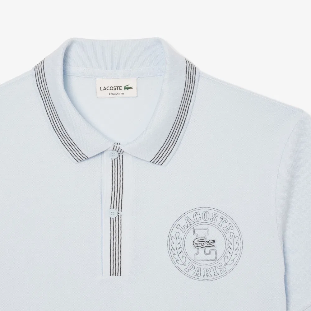 Мужская рубашка поло Lacoste с короткими рукавами и принтом, светло-голубая — фото 2