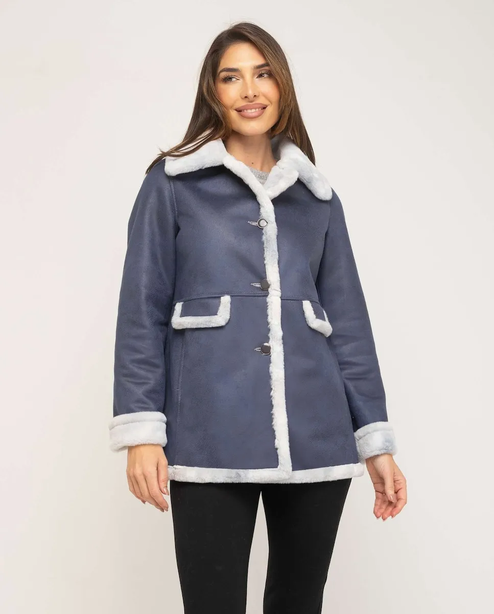 

Женское двухстороннее синтетическое пальто Fsh, темно-синий