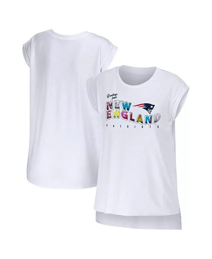 

Женская белая футболка New England Patriots Greeting From Muscle Wear By Erin Andrews