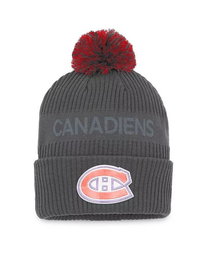 

Мужская темно-серая вязаная шапка Montreal Canadiens Authentic Pro Home Ice с манжетами и помпоном Fanatics, серый