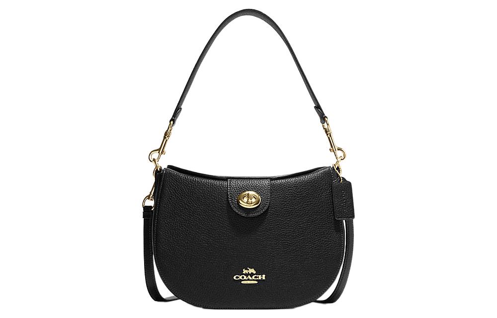 

COACH Кожаная сумка-месяц через плечо в стиле хобо для женщин черная