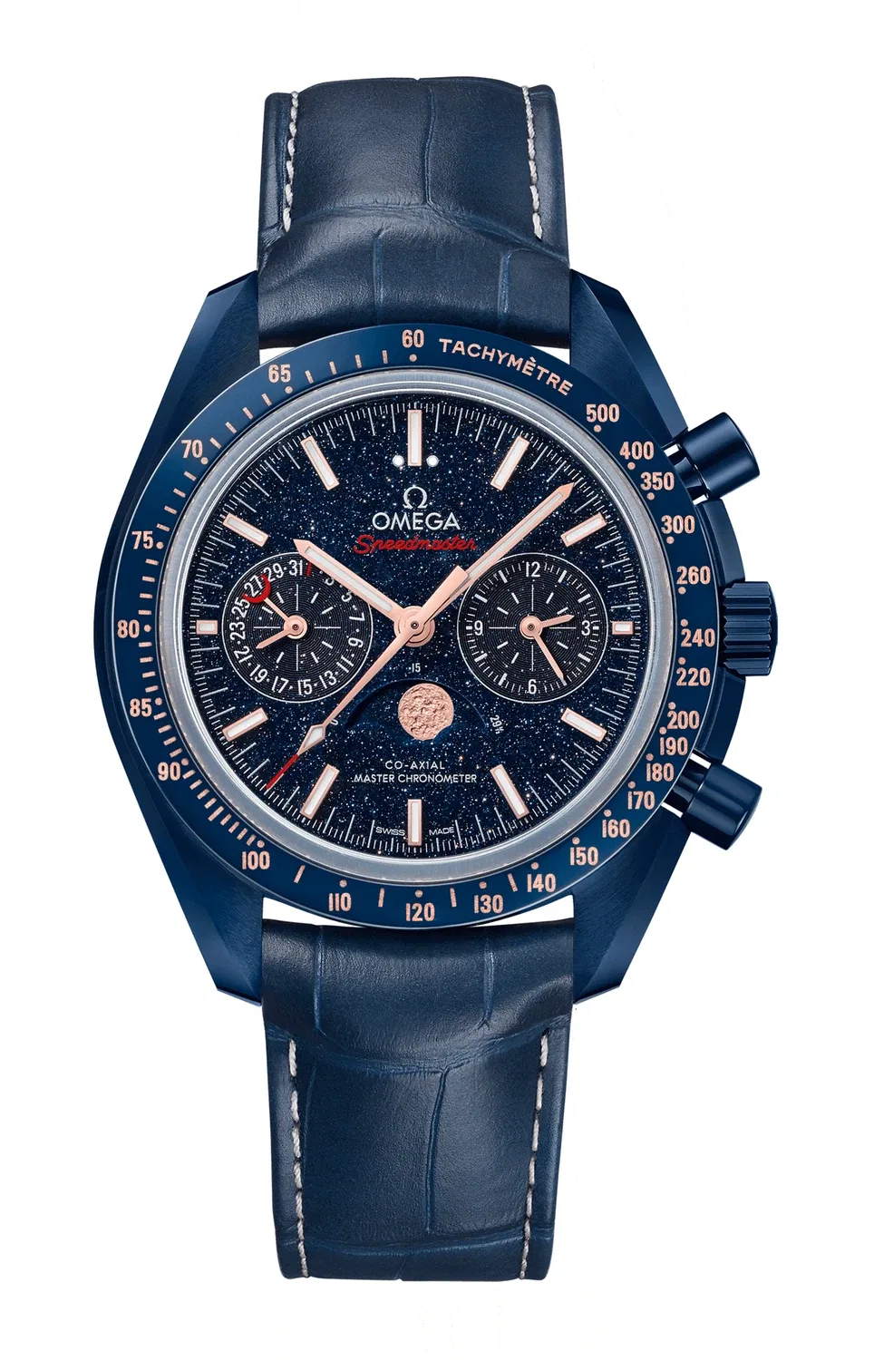 СПИДМАСТЕР МУНВОЧ OMEGA CO-AXIAL MASTER CHRONOMETER ХРОНОГРАФ С ФАЗАМИ ЛУНЫ 44,25 ММ - 304.93.44.52.03.002, синий