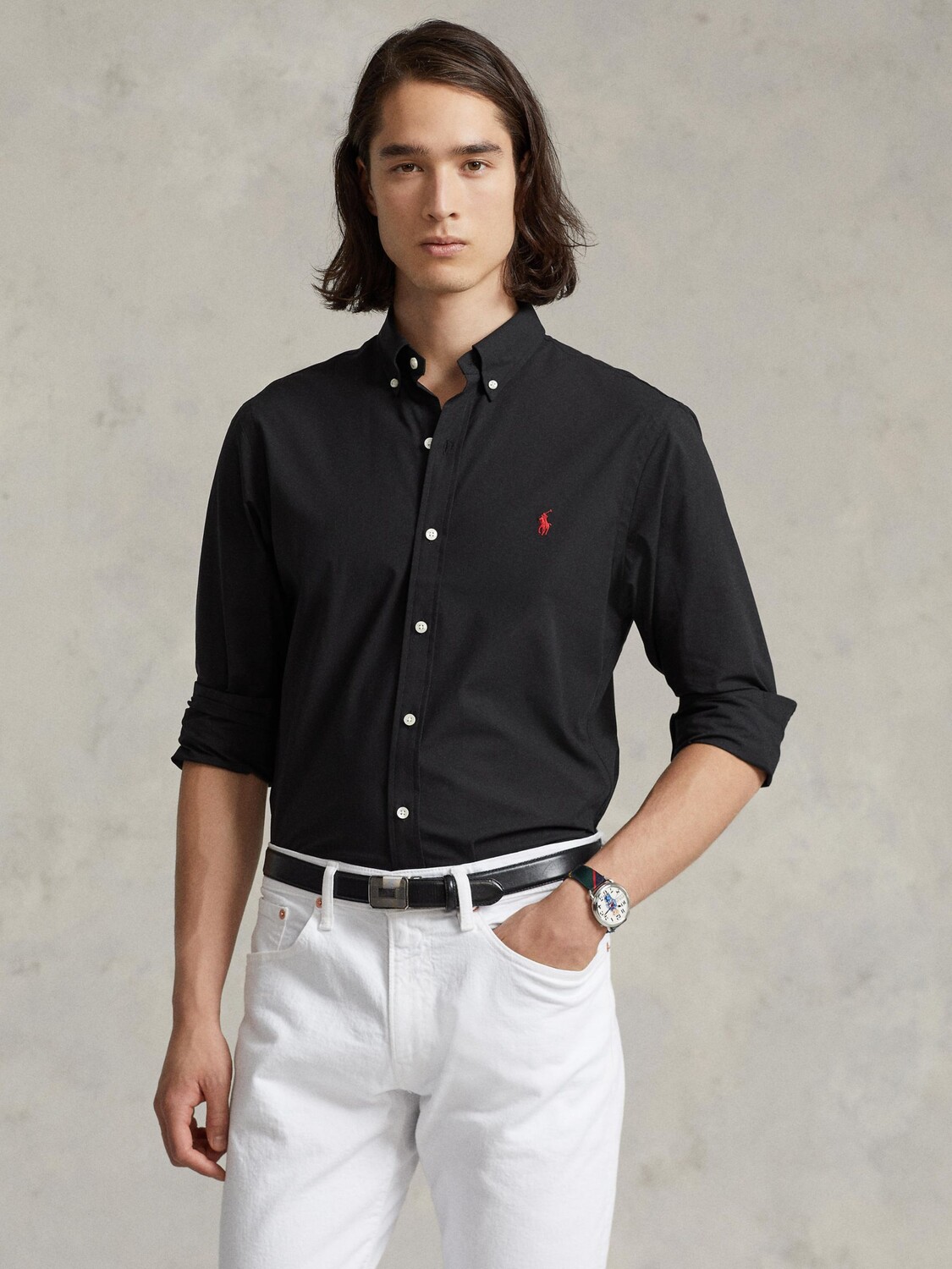 

Рубашка узкого поплина Polo Ralph Lauren, черная