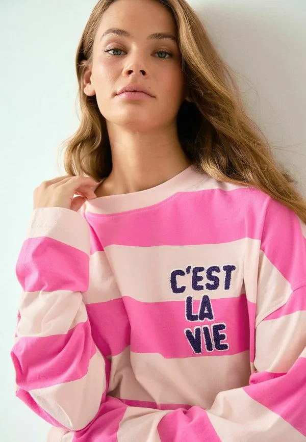 Футболка с длинными рукавами и графическим принтом Next, Pink White Striped — фото 4