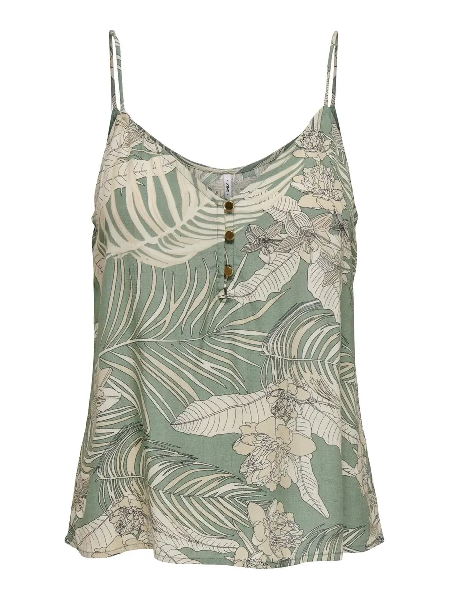 

Only топ-спагетти "ONLPALINA LIFE SINGLET PTM", цвет Hedge Green Aop:Lovely Palm