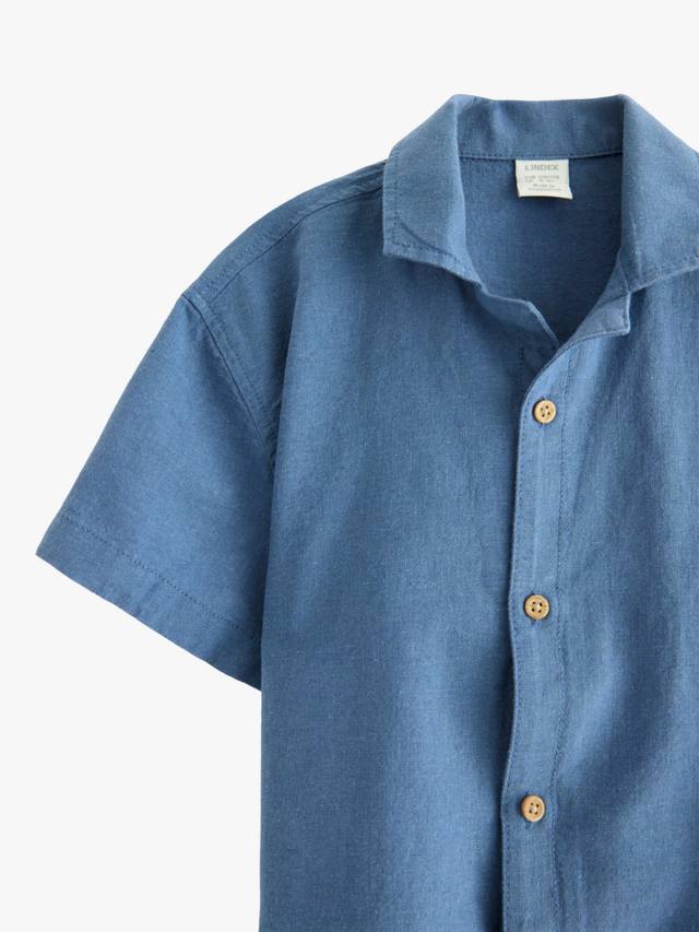 Детская рубашка с коротким рукавом из хлопка и льна Lindex, Dusty Blue — фото 3