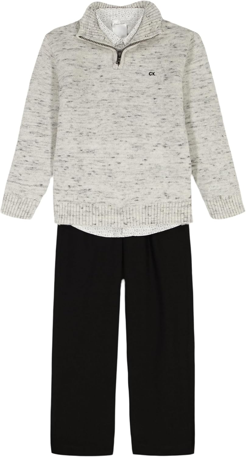 

Комплект из 3 свитеров Calvin Klein для мальчиков с рубашкой на пуговицах и брюками в тон, Cream Space Dye