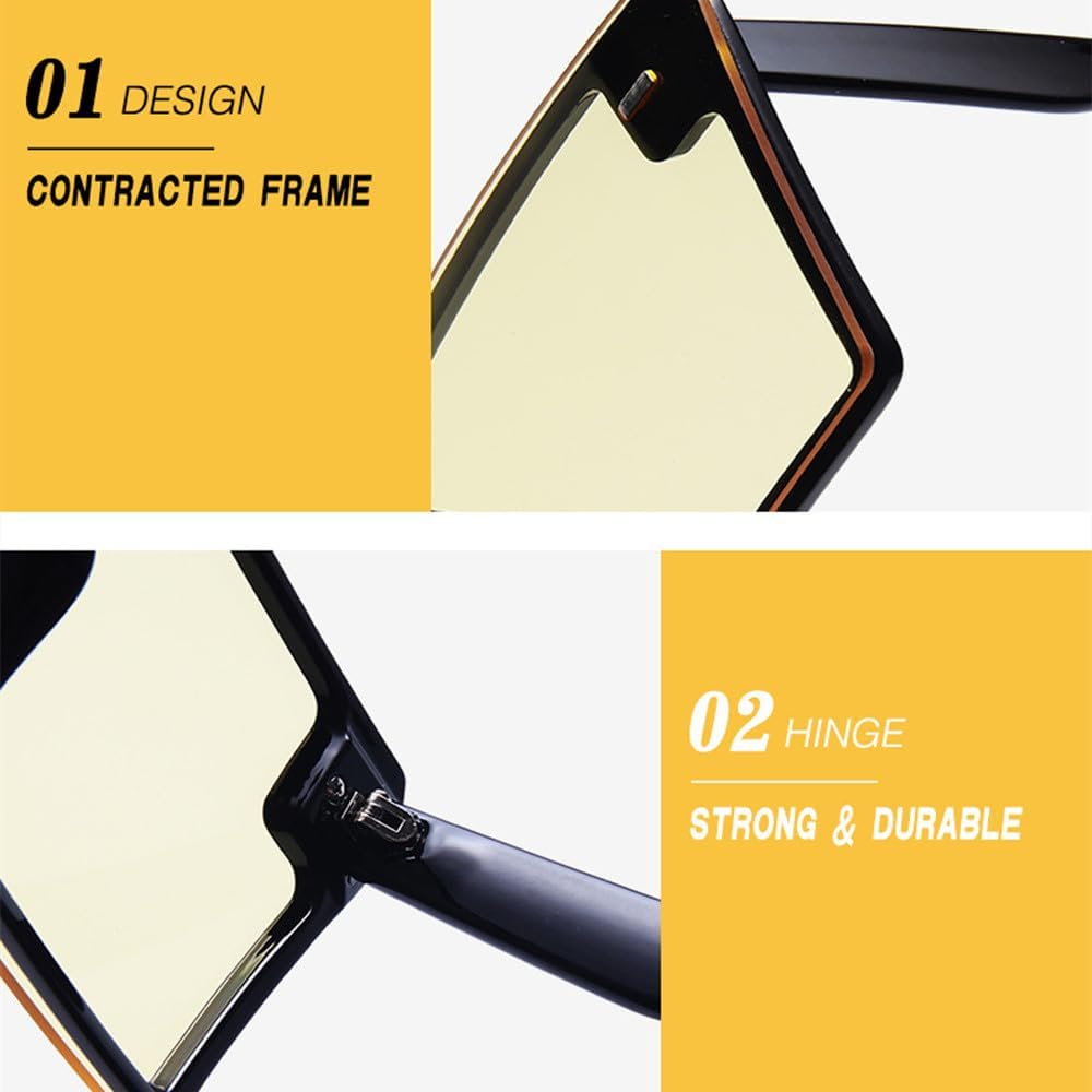 

Женские солнцезащитные очки большого квадратного размера 2027 года, модные, с плоской верхней частью, красные и черные, с прозрачными линзами, цельные, мужские MTZJH, C6 Black-yellow