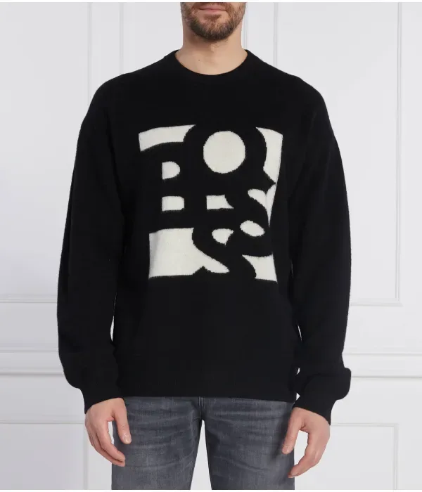 Шерстяной свитер Loskar regular fit Boss, черный