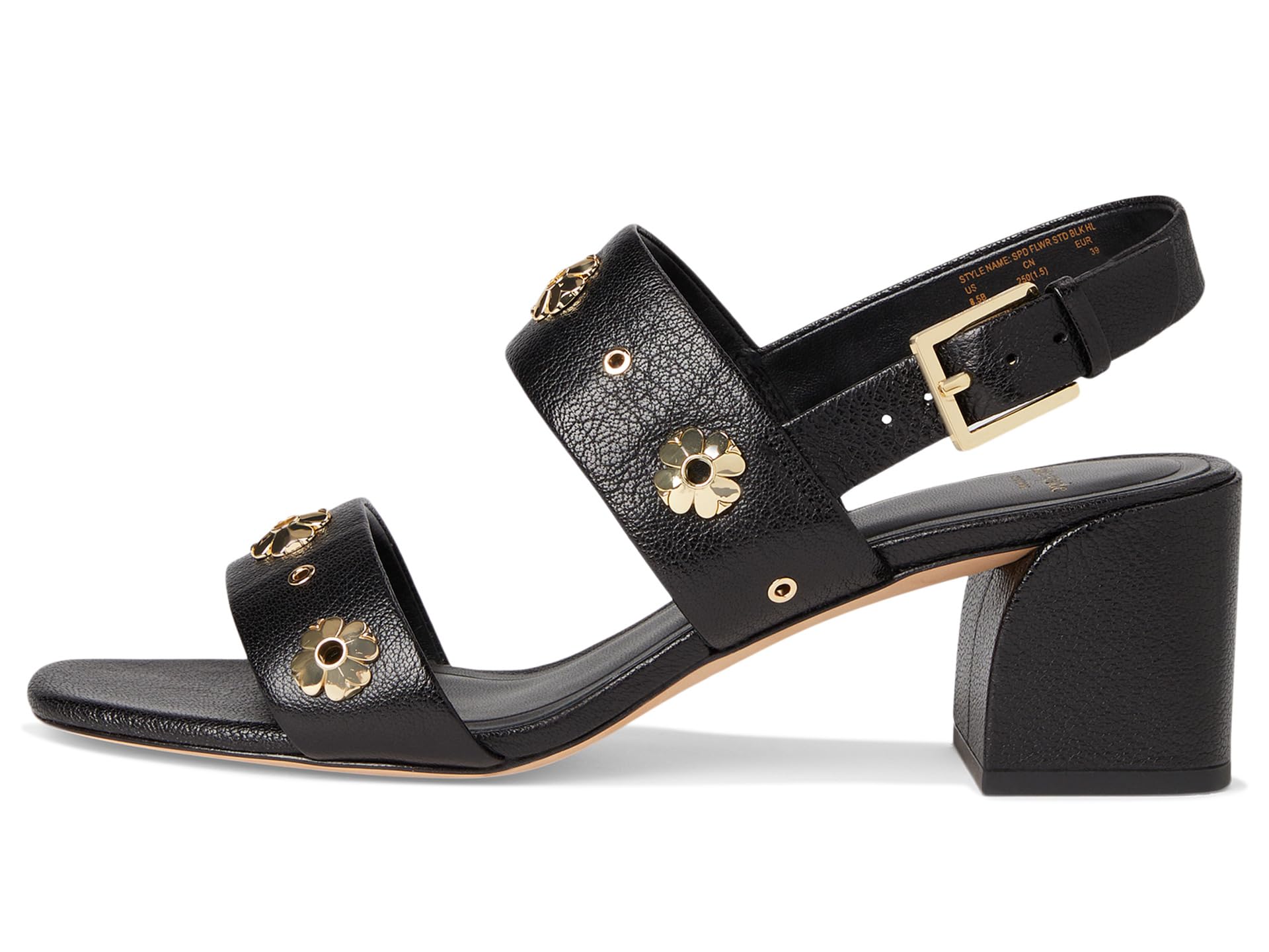 Туфли Kate Spade New York Spade Flower Stud Pebbled Leather Block Heel Sandals, черный — фото 4