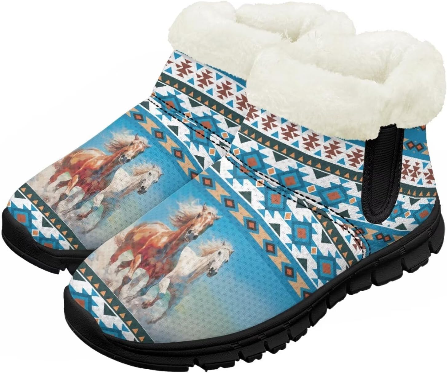 

Зимние ботинки для малышей для мальчиков и девочек, утепленные и очень легкие с плюшевой подкладкой и подошвой с противоскользящим эффектом Chririnla, Ethnic Horse