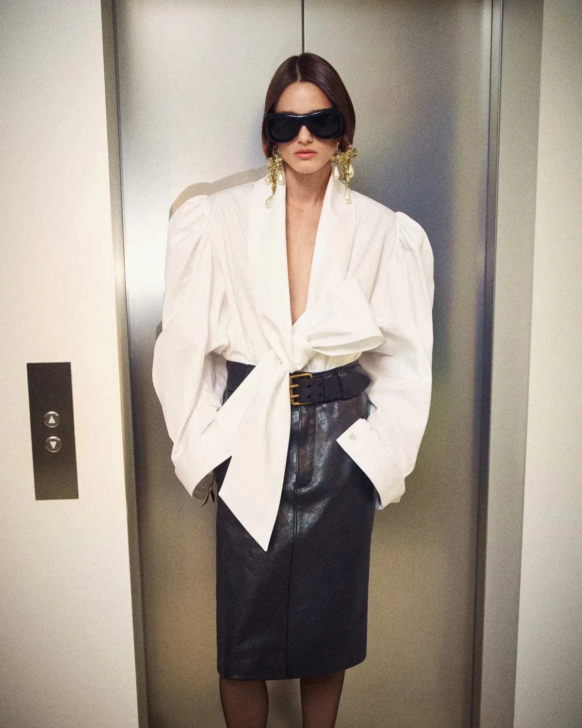 Блуза с рукавами-буфами из хлопкового поплина SAINT LAURENT, белый — фото 2