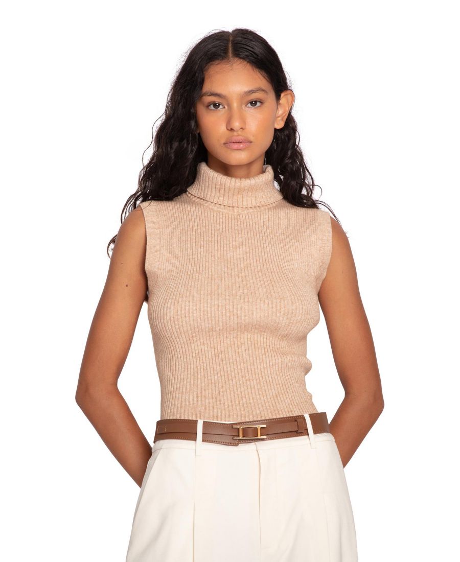 

Женская вязаная водолазка без рукавов Equation Belle & Bloom, Camel