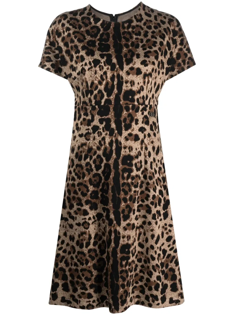 Платье с короткими рукавами и леопардовым жаккардовым принтом Dolce & Gabbana, коричневый