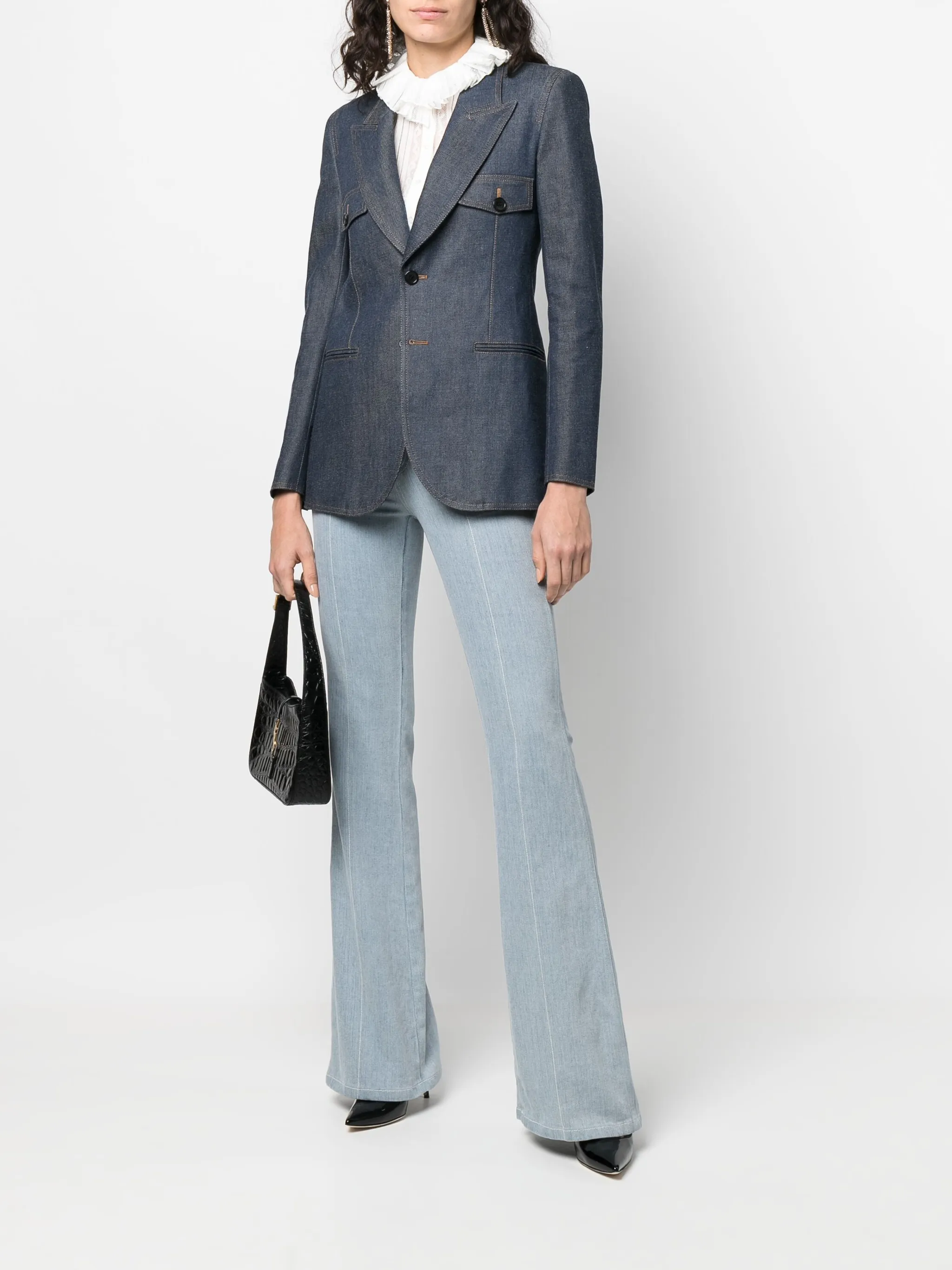 Однобортный блейзер из денима Saint Laurent, синий — фото 2