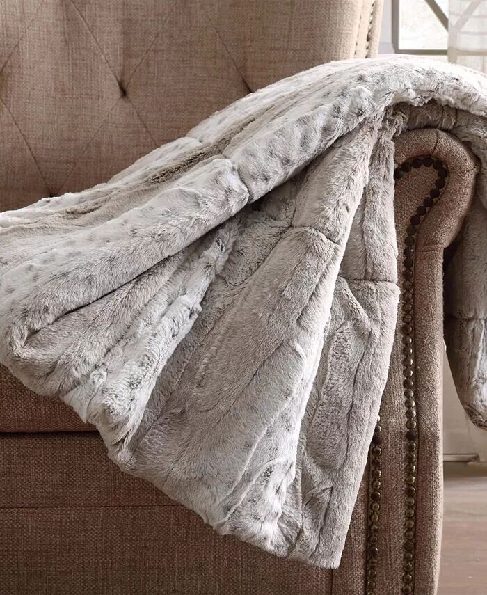 

Christian Siriano Роскошный плед из искусственного меха со снежным леопардом размером 60 x 70 дюймов Christian Siriano New York, бежевый