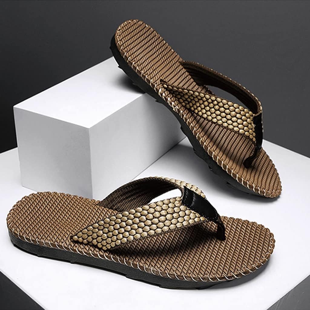 Мужские сандалии HSQMA Flip Flops, легкие сандалии без застежки, удобные для ходьбы на улице, унисекс, летние пляжные туфли, защита для ног, для дома и улицы (Цвет: коричневый, Размер: EUR43) — фото 2