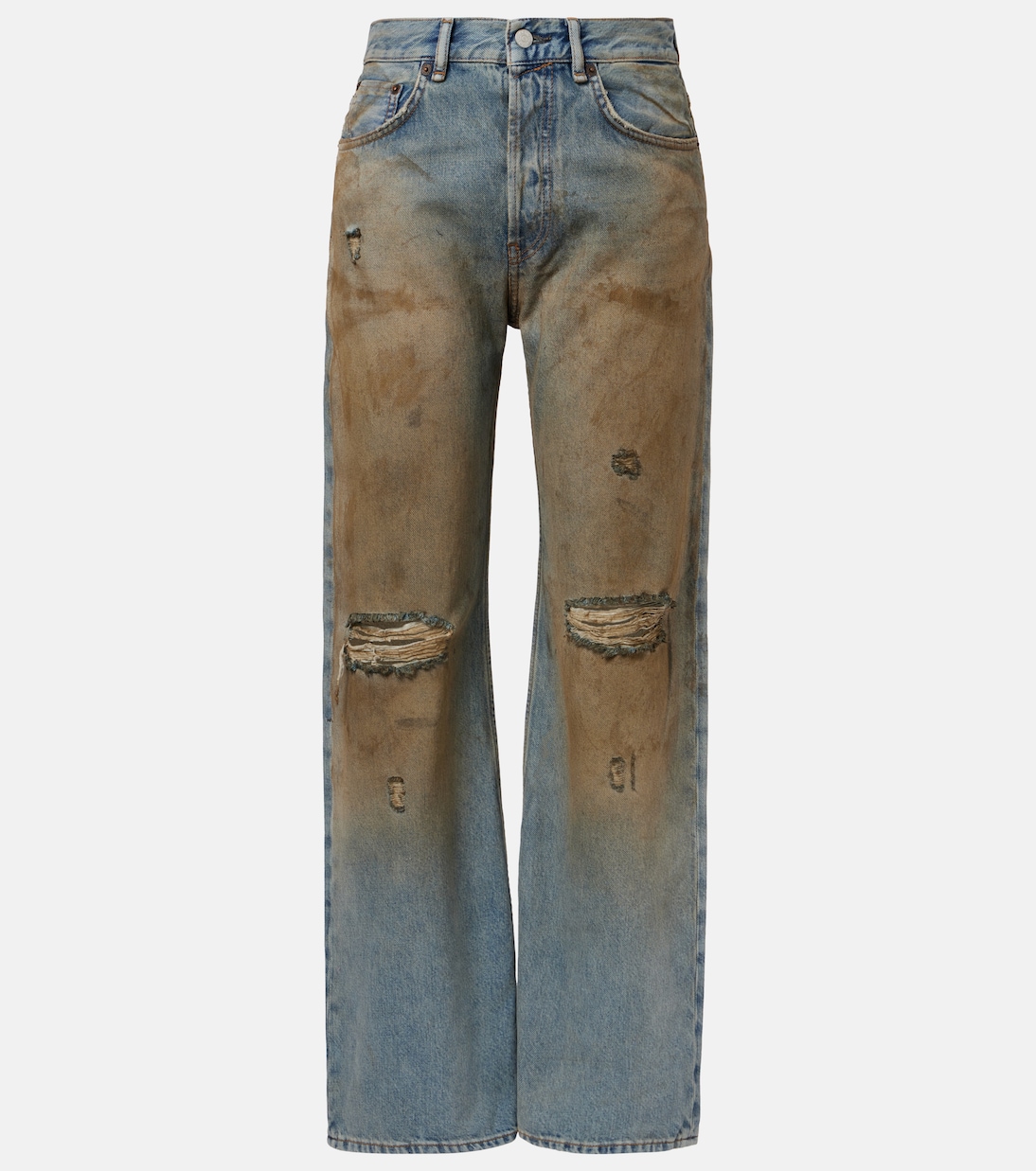 

2021F потертые джинсы с завышенной талией и расклешенными штанинами Acne Studios, Mid Blue