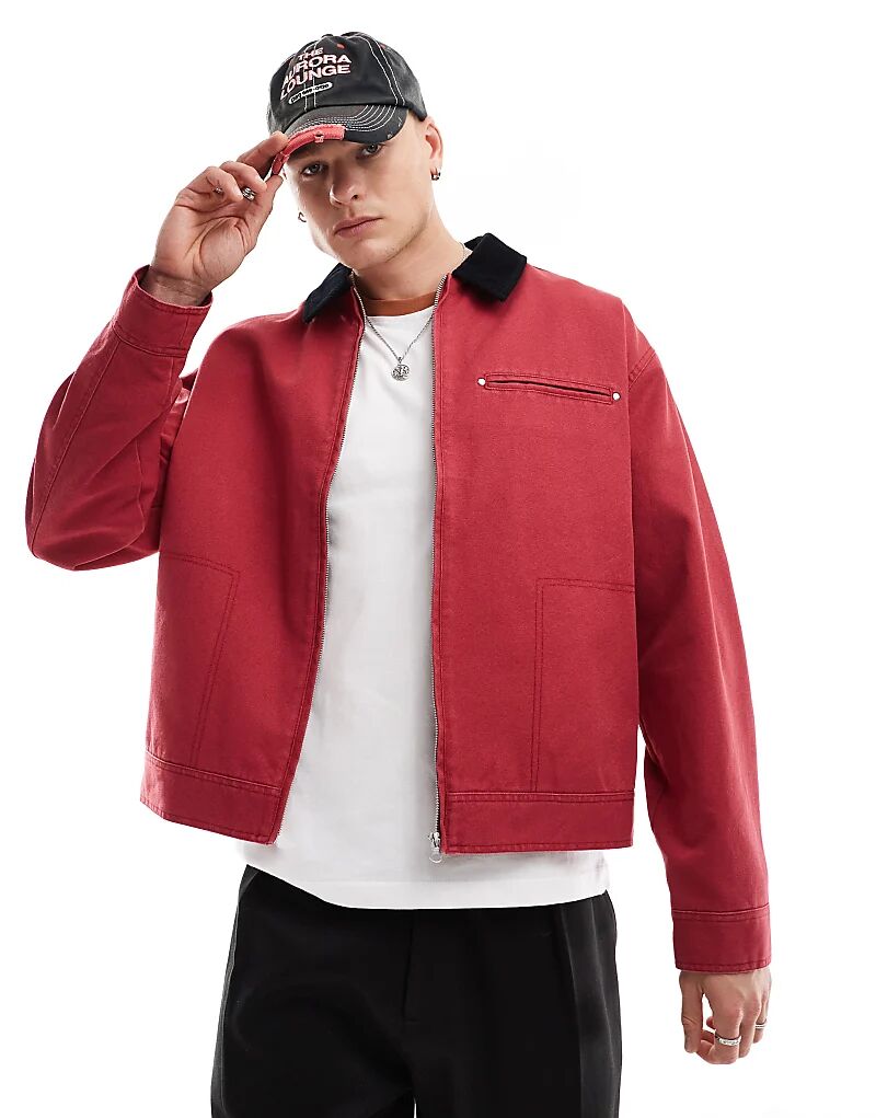 

Куртка харрингтон свободного кроя красного цвета ASOS DESIGN