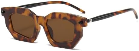 

Солнцезащитные очки Polygon для женщин, двухцветные, модные, с прозрачными линзами; очки для мужчин в стиле панк с заклепками, уникальные солнцезащитные очки UV400 MTZJH, Leopard