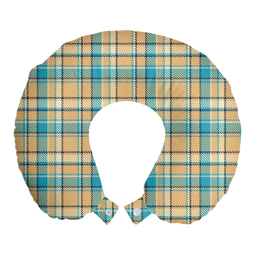 

ABAKUHAUS Подушка для путешествий в клетку, поддержка шеи, Old Celtic Fashion, пенопластовые дорожные принадлежности для самолета и автомобиля, 30x30 см, кремовый бледно-голубой