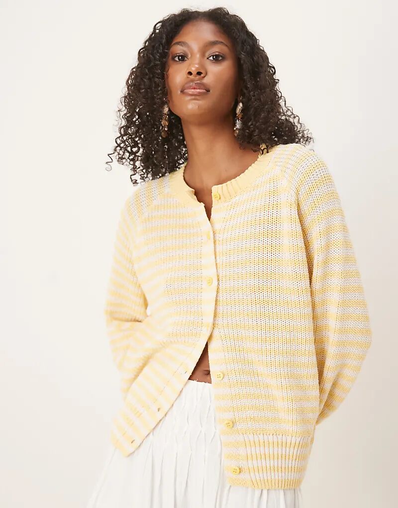 

Вязаный кардиган ASOS DESIGN реглан в полоску цвета пахты