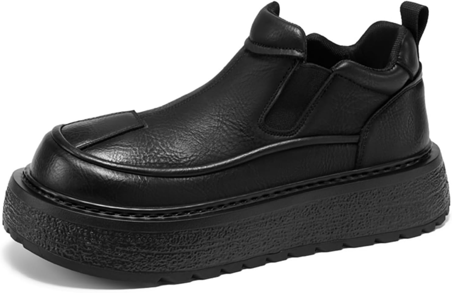 

Мужские кожаные слипоны - удобная подошва из плотной резины, мягкая сетчатая подкладка с эластичными боковинами, круглый носок, повседневная обувь для ежедневной ходьбы и городской носки Kelibasi, черный